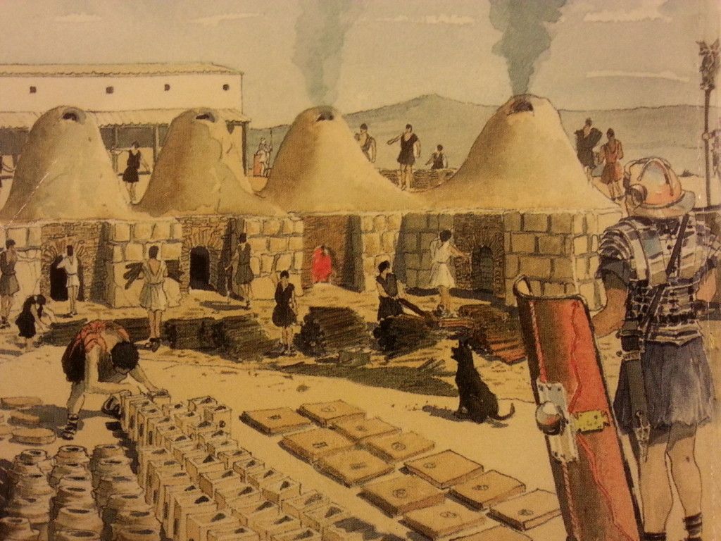 הדמיה של הכבשנים והמוצרים של בית החרושת הרומי בגבעת רם
